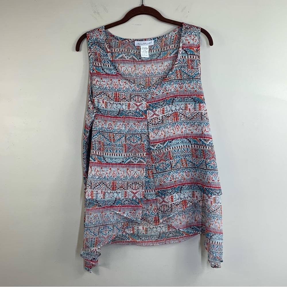 Keren Hart Blouse Sleeveless Layered Boho Aztec- Large